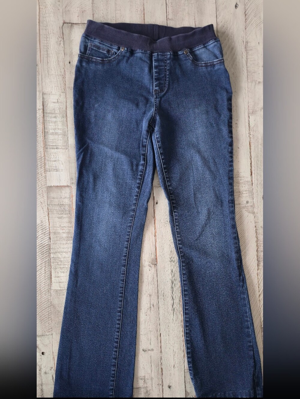 Boston Proper Women's Dark Blue Flare Jeans with Stretch Waistband
